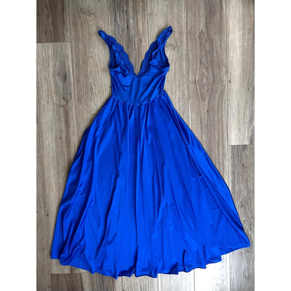 Vintage Vandemere Olga Cobalt Blue Maxi Nightgown M Lace Bodice Full Sweep Glam - Picture 2 of 8